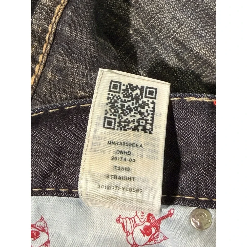 True Religion Straight Jeans Men's 34 Dark Wash Red Stitch Flap Pocket Y2K Denim